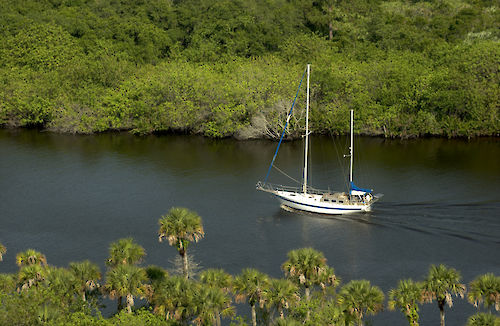 Sailboat moving along the St. Lucie Estuary. Photo by SFWMD Sailboat moving along the St. Lucie Estuary. Photo by SFWMD